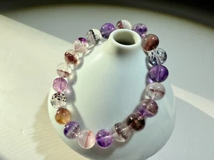 9.5mm High-grade Super Seven Crystal Beaded Bracelet, Rutilated Quartz Crystal - Picture 1 of 8