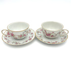 Mint! 1940s HUTSCHENREUTHER TEA CUPS & SAUCERS Pink Roses RICHELIEU - Set Of 2