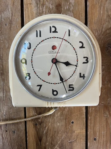 Telechron Wall Clock Retro Mid Century Art Deco Cream/Off-White Electric Cover
