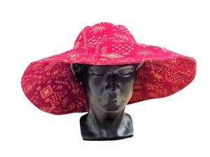 Women's HATattack New York Red & Cream 100% Cotton Bandana Flower Heart Sun Hat - Picture 1 of 24