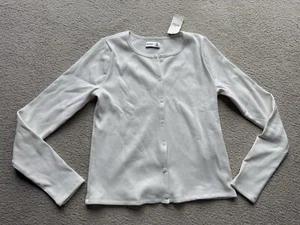 Camicia cardigan Hollister accogliente a costine senza cuciture con bottoni girocollo bianca taglia M - Foto 1 di 7