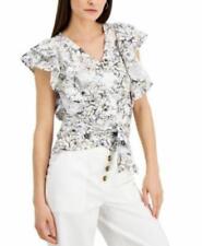 MSRP $70 Inc Floral-Print Wrap-Style Cotton Chroma Garden White Size XL