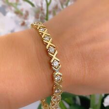 5.10Ct Round Cut Real Moissanite Tennis Women's Bracelet 14K Yellow Gold Plated