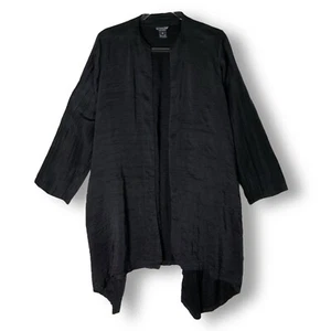 Citron Silk Blend Cardigan Duster Sz M Black Long Open Lagenlook Minimalist - Picture 1 of 12