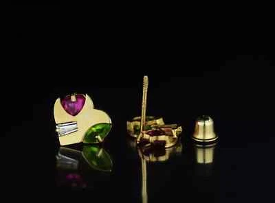 Pendiente de corazón de mujer enchapado en oro amarillo de 14 quilates corte corazón simulado rubí rojo Foto 1 de 4