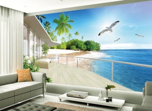3D Trees Bird Beach 7 Wall Paper Murals Wall Print Wall Wallpaper Mural AU Lemon - Picture 1 of 7