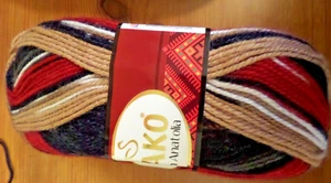 SALE FABULOUS 100gm x 5 BALLS 520gm ARAN KNITTING YARN MULTI COLOUR RED BLACK + - Picture 1 of 3