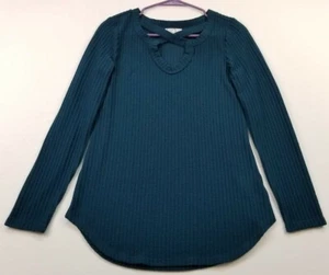 Top para mujer Maurices extra pequeño XS azul verde manga larga tejido gofre elástico - Imagen 1 de 10