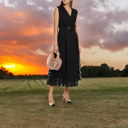 Abito midi FENDI Runway seta organza colore nero taglia 44IT MUS NUOVO $4344