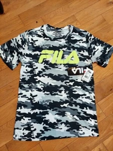Fila Camo Boys Med Tee Grey Black White Youth T-Shirt Camo Gray Med 10/12 New - Picture 1 of 11
