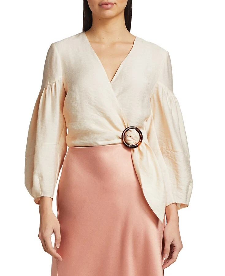 - Joie 'Sophiana' Size XXS Balloon-Sleeve Cropped Wrap Top Pearl