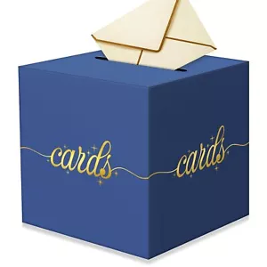 Blue Wedding Card Box with Gold Foil Design Gift Card Box for Party Card Box ... - Picture 1 of 7