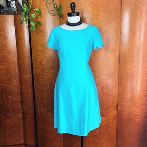 SILK LINEN 1960’s 60s Turquoise Blue Vintage Emma Domb Cocktail Easter Dress S M - Picture 1 of 10