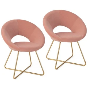 Set of 2 Modern Padded Velvet Accent Chair Living Room Vanity Chair W/Metal Legs - Picture 1 of 9