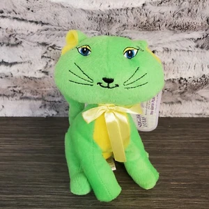 Sugar Loaf Lime Green Alley Cat Plush 8" Stuffed Animal Yellow Belly, Bow NEW - Picture 1 of 7