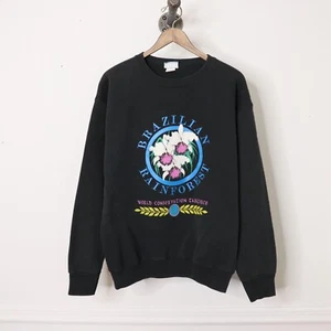 Vintage 90's Lee Brazilian Rainforest Greenpeace Floral Faded Sweatshirt Size L - Picture 1 of 5