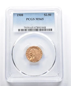 MS65 1908 $2.50 Indian Head Gold Quarter Eagle PCGS *2707 - Picture 1 of 3