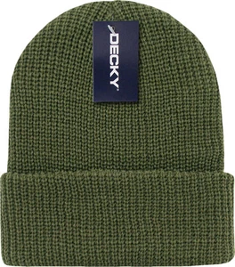 Army Green Ribbed Watch Cap Beanie Knit Winter Hat Stretch Snowmobile Ski Decky - Picture 1 of 1