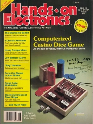 HANDS ON ELECTRONICS MAGAZINE - AUG. 1988 - LOOP ANTENNA , CRYSTAL RADIO + AMP - Image 1 of 2