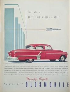 1952 Oldsmobile Ninety Eight Four Door Red Sedan.  Post WW2 Advertisement  - Picture 1 of 1