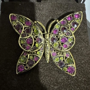 Hollycraft wunderschöne große Vintage Schmetterling Brosche grün lila Steine - Bild 1 von 8