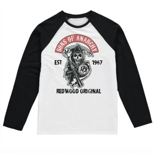 Sons Of Anarchy SOA Redwood Red Patch Baseball Long Sleeve T-Shirt - Picture 1 of 2