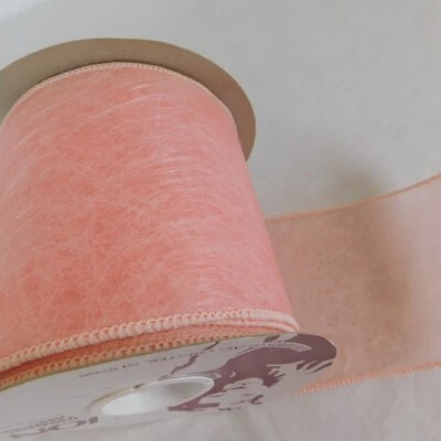 Peach MW Vista Lion Ribbon Sheer Wired 3-15/16" x 15 Yards NOS Polyester Easter - Image 1 of 4