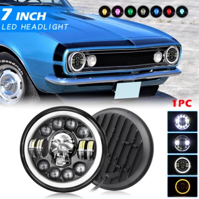Faros LED de calavera redonda de 7"" para Chevrolet Camaro 1967-81 El Camino 1971-1975 Foto 1 de 4
