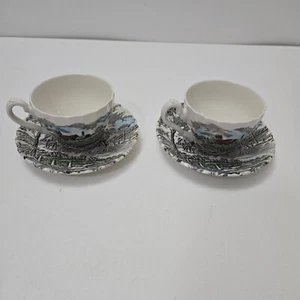Vintage Myott Royal Mail Staffordshire Ware 2 Cups & 2 Saucers Red Roof England - Picture 1 of 9