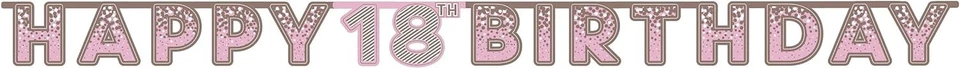 EUROWRAP 26829 Happy 18th Birthday Party Banner, Pink/Rose Gold - Image 1 of 1