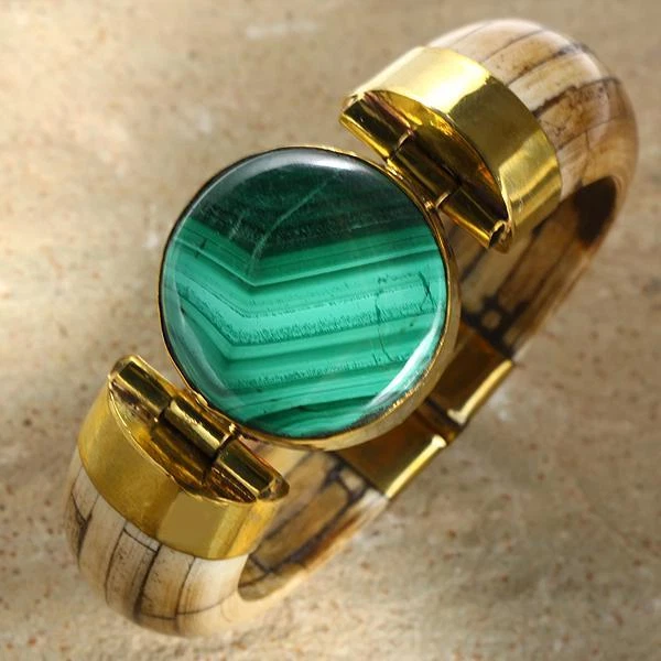 Nuevo Brazalete Brazalete Tara Mesa Malaquita y Hueso Marrón Foto 1 de 1