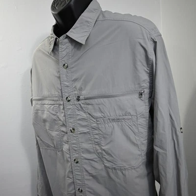 Camisa de Senderismo ExOfficio Gris 100% Nylon Manga Larga Bolsillos con Cremallera Para Hombres Talla XL Foto 1 de 4