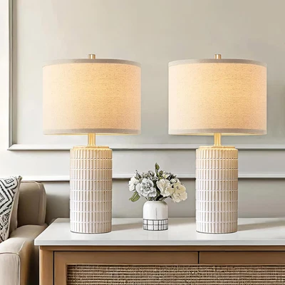 Juego de 2 lámparas de mesa modernas de cerámica de 23"" para salón dormitorio, mesita de noche lejos Foto 1 de 4