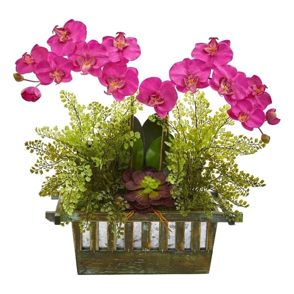 Почти натуральная орхидея суккулент и девичьи волосы искусственная аранжировка в розовом цвете - Изображение 1 из 1