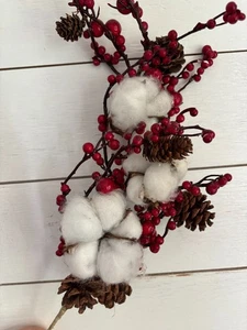 Paquete de spray de tallo de algodón Cotton Boll con bayas y piñas - Imagen 1 de 3