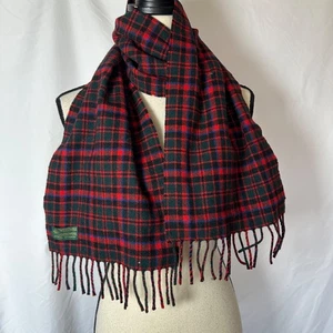 Reine Schurwolle TweedMill Lammwolle Schal Tartan kariert Fransen rot grün BritishMade - Bild 1 von 5