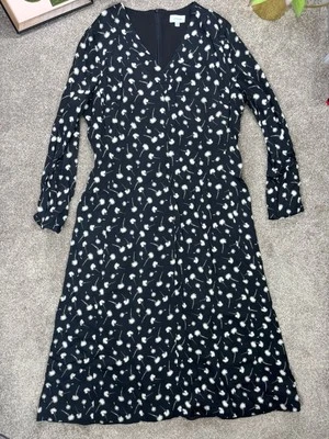 Vestido Jigsaw MIDI talla 14 negro blanco cuello en V floral oficina diseñador PVP £195 Foto 1 de 4