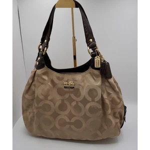 Coach Signature Canvas Lackleder Maggie Logo Handtasche braun beige schick 36-10 - Bild 1 von 17