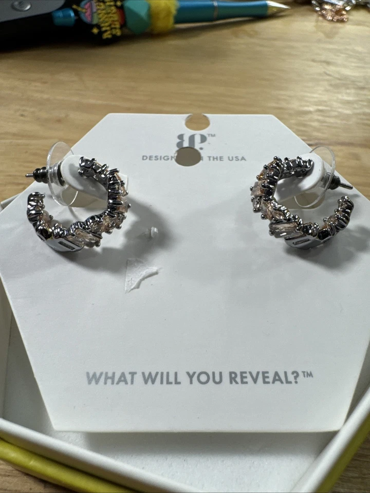 Bomb Party Shimmering Horizons Purple Topaz CZ On Hematite Hoops - Image 1 of 1