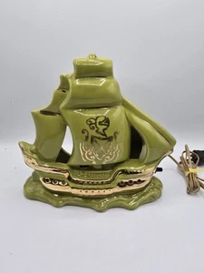 1950's MCM Ceramic Nautical TV Lamp Green Gold - Picture 1 of 9