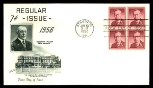 MayfairStamps US FDC 1956 Virginia Block Woodrow Wilson Fleetwood First Day Cove - Picture 1 of 2