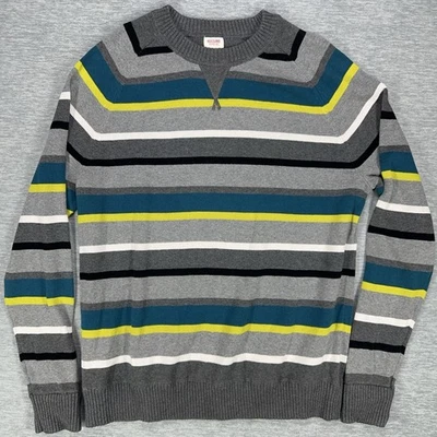 Mossimo Supply Co Sweater Mens XL Gray Striped 100% Cotton Knit Pullover - Image 1 of 4