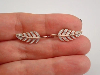 1Ct Round Cut Lab Created Diamond Leaf Stud Hook Earrings 14K Rose Gold Plated - Image 1 of 4