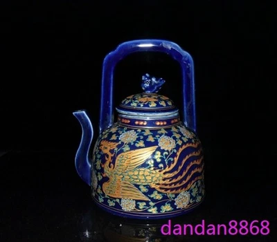 Estatua tetera tetera 8,8" esmalte azul porcelana patrón Phoenix tetera dinastía Ming Foto 1 de 4