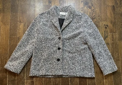 Куртка твидовая Alfred Dunner блейзер/легкое пальто женская размер 16 серая черная на пуговицах - Изображение 1 из 4