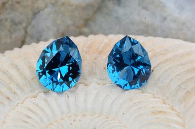 Precision Cut 6.97ct Matching Pair of Bright Blue Lab Spinel. Pear Shaped - Image 1 of 2