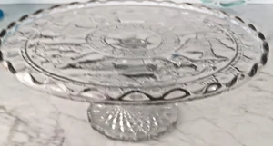 Indiana Glass Bird & Strawberries Pattern Small Cake Stand 9"W x 4"T - Picture 1 of 3