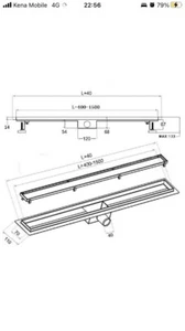 CANALINA CANALETTA DOCCIA ACCIAIO INOX SCARICO PAVIMENTO GRIGLIA 50-90CM FESSURA - Foto 1 di 7