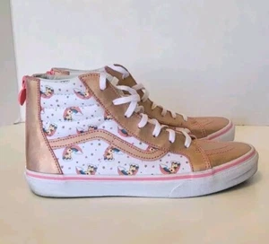 VANS Unicorn Rainbow Pink Lemonade Girls Size 6.5 Lace Up Back Zip HI High Top - Picture 1 of 12