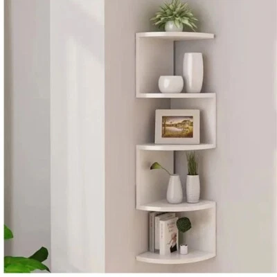 Libreria Scaffale Mensole Parete Angolare Moderna 5 Ripiani ad Angolo Bianco - Immagine 1 di 4